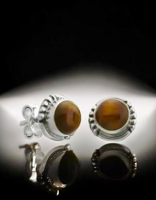 Mini pendientes Plata con piedra Ojo de Tigre