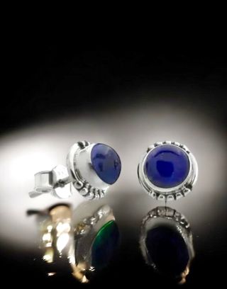 Mini pendientes Redondos Plata de Ley  Lapislazuli
