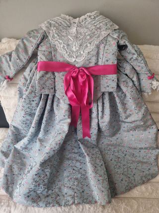 Traje fallera niña GRIS con florecitas color rosa