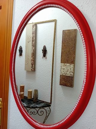 Specchio vintage vintage ovale rosso