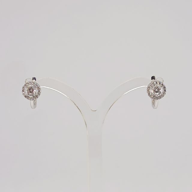 Pendientes Oro Blanco 14k Rosetón Circonitas