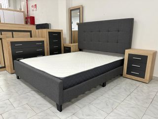 CAMA DE TELA GRIS NUEVA DE 135X190