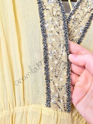 Vestido bordados abalorios zw collection amarillo