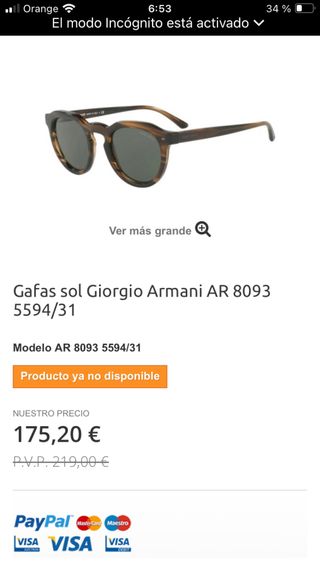Gafas sol Giorgio Armani hombre