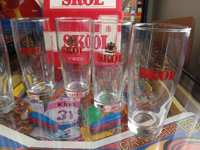 Caja de 6 vasos Cerveza SKOL, 80s, Vinta