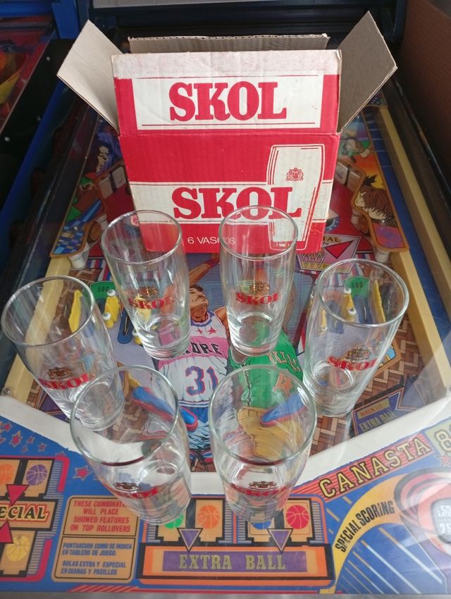 Caja de 6 vasos Cerveza SKOL, 80s, Vinta