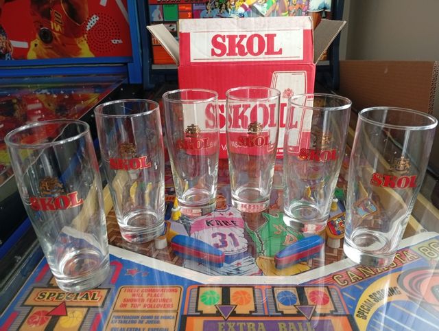 Caja de 6 vasos Cerveza SKOL, 80s, Vinta