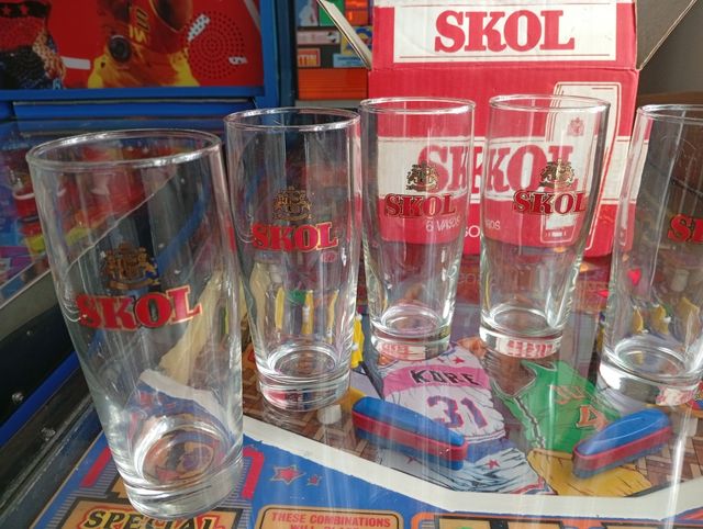 Caja de 6 vasos Cerveza SKOL, 80s, Vinta