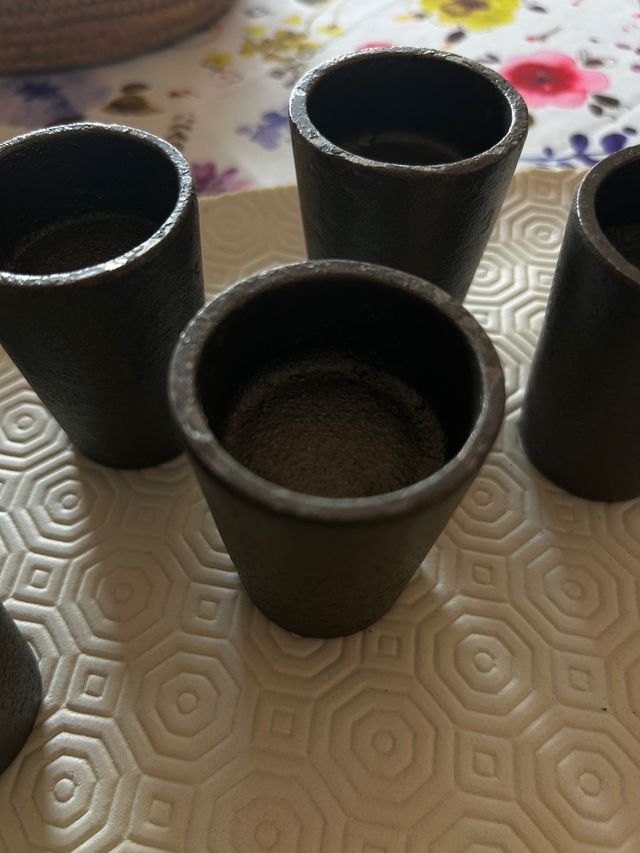 Set 6 portacandele in pietra grigio scuro