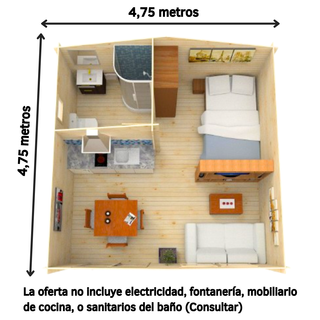 Casa prefabricada 22,5m2 con tabiques para baño