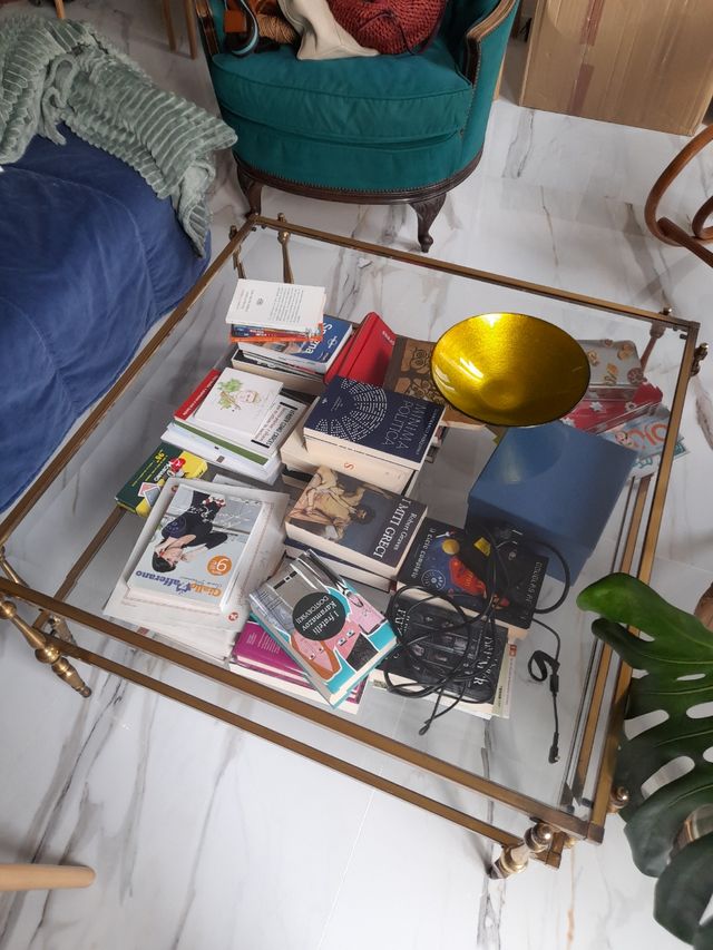 Mesa centro vintage cristal y latón