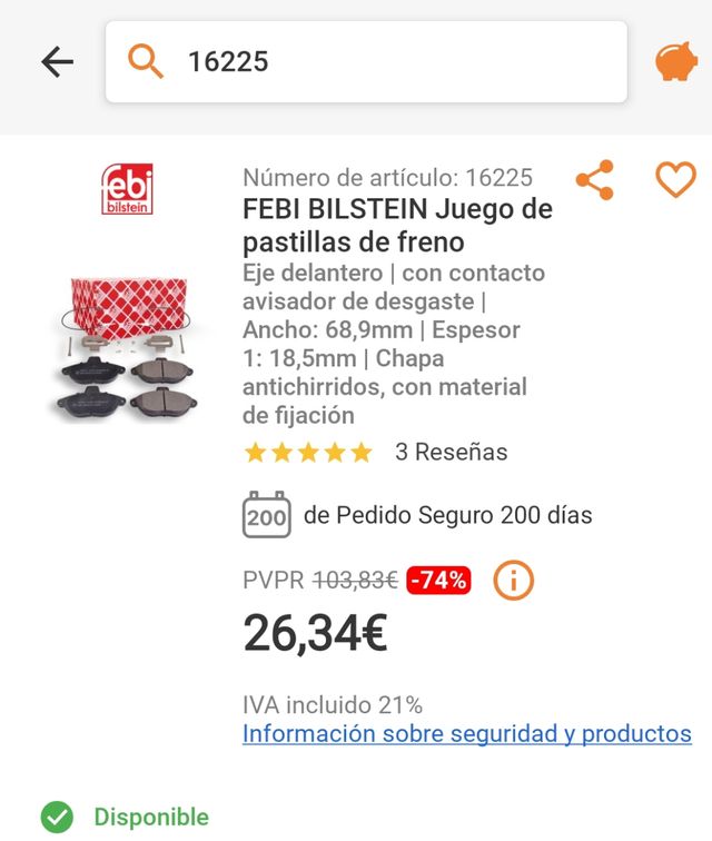 Pastillas de freno FEBI  16225