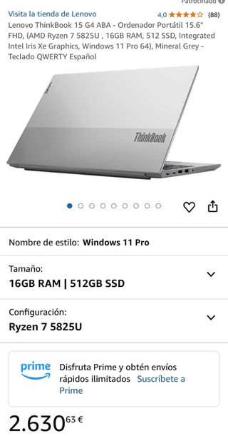 Portatil ThinkBook 15 G4 ABA Ryzen 7 512GB FHD