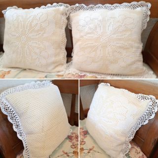 2 Cojines Vintage Crochet Artesanales