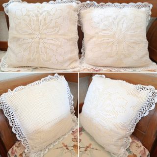 2 Cojines Vintage Crochet Artesanales