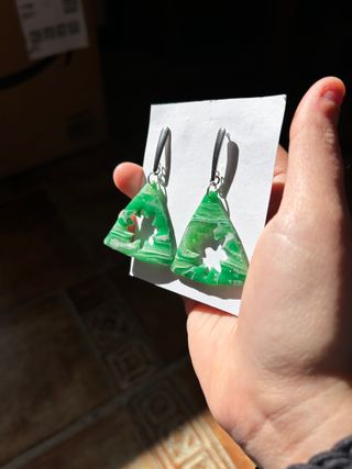 Pendientes handmade fimo de verde triángulos arte