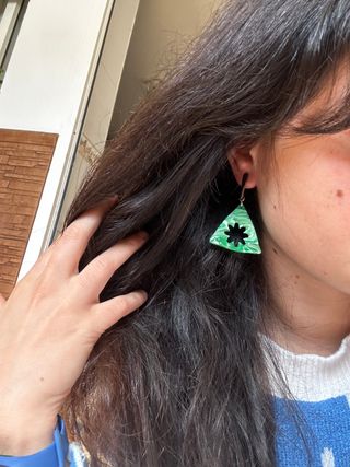 Pendientes handmade fimo de verde triángulos arte