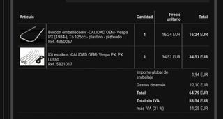 Bordón y kit estrivos nuevos vespa px125