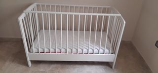 Cuna madera blanca convertible + colchón Ecus Kids