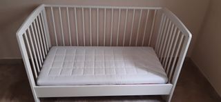 Cuna madera blanca convertible + colchón Ecus Kids