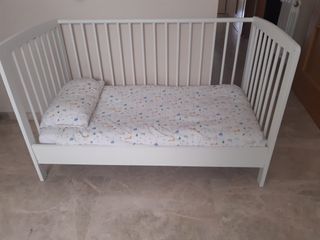 Cuna madera blanca convertible + colchón Ecus Kids