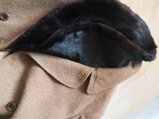 Cappotto donna color cammello collo pelliccia