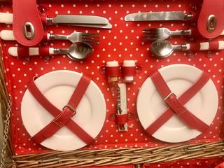 Cesta picnic térmica nevera retro topos rojo lunar