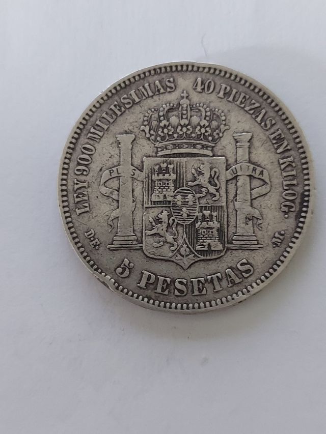 ESPAÑA ALFONSO XII 5 PESETAS 1876 *-*76 DEM. PLATA