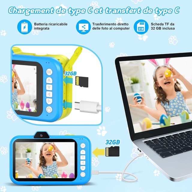 Fotocamera per bambini blu, NUOVA.