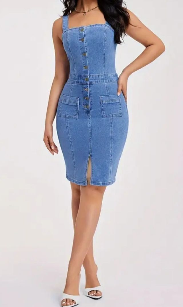 Vestido vaquero efecto faja