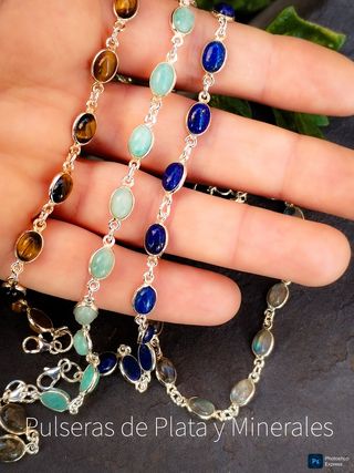 Pulsera plata y minerales. Precio x unid
