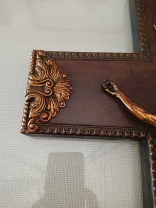 Crucifijo metal cobre -madera antigüedades