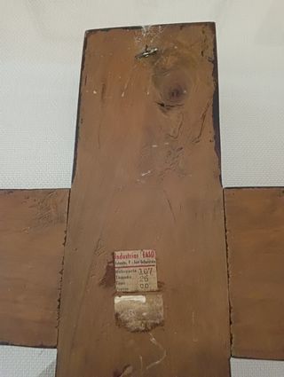 Crucifijo metal cobre -madera antigüedades