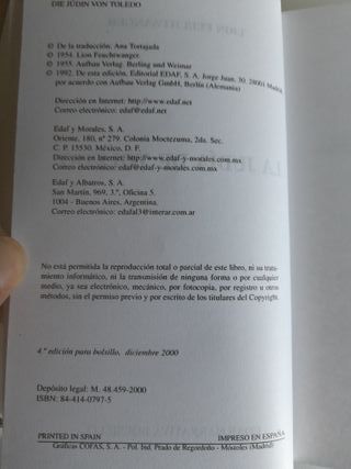 La judía de Toledo. Lion Feuchtwanger. Ed. EDAF