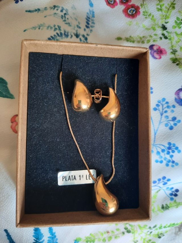 CONJUNTO COLLAR Y PENDIENTES NUEVO DE PLATA DE LEY