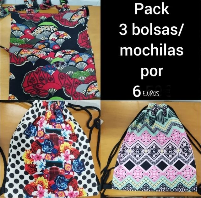Pack 3 mochilas de cuerda, bolsa de tela
