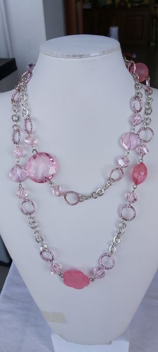 Collana con resine e cristalli, rosa, argento