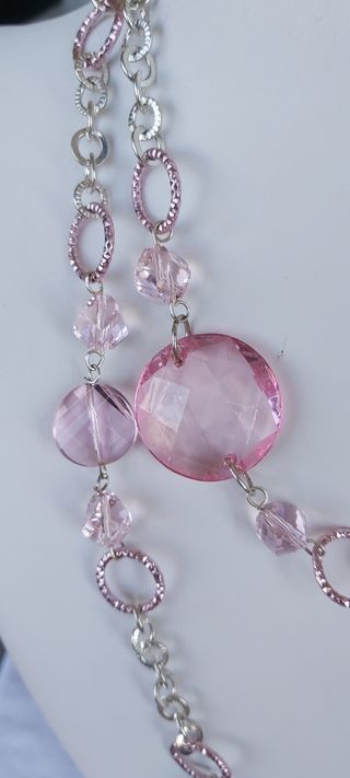 Collana con resine e cristalli, rosa, argento