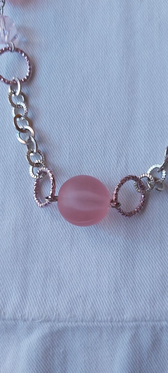 Collana con resine e cristalli, rosa, argento