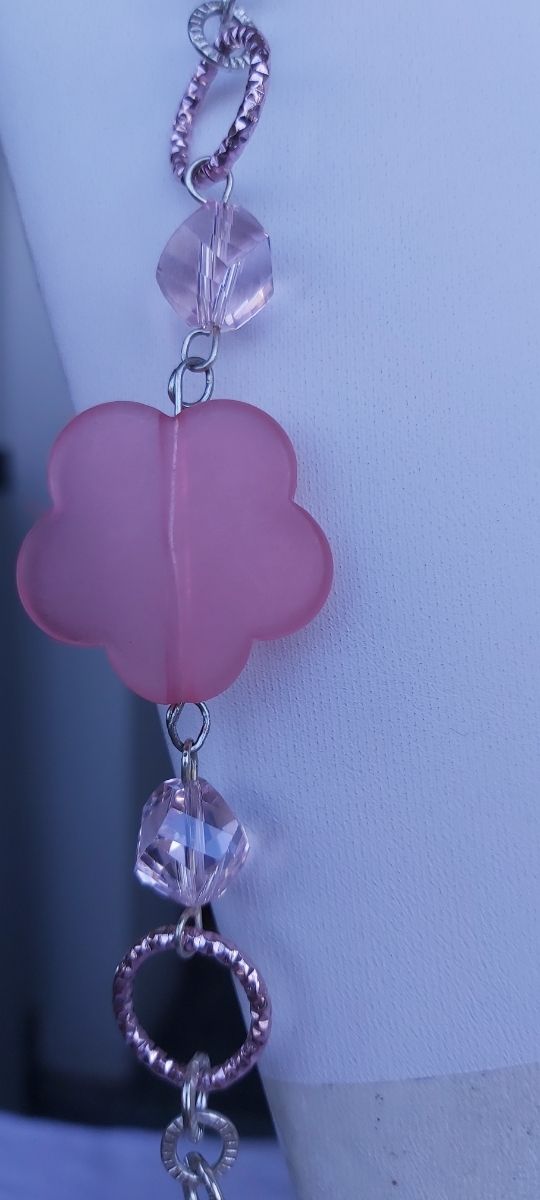 Collana con resine e cristalli, rosa, argento