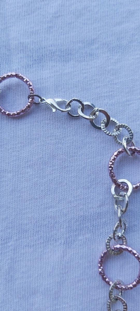 Collana con resine e cristalli, rosa, argento
