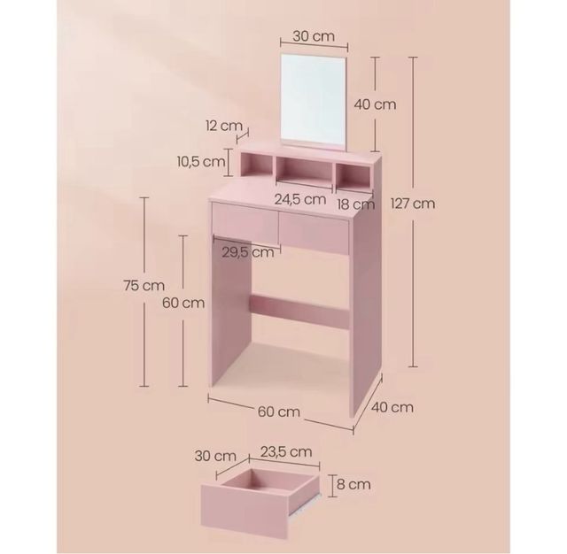 Tavolo da toeletta a specchio e 2 cassetti. Nuovo.