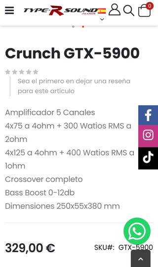 Etapa Amplificador de 5 Cabales Crunch GTX-