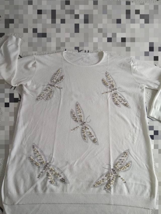 Jersey mariposas de perlas plateadas