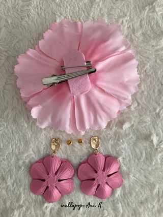 Pendientes de flamenca y flor rosa complementos