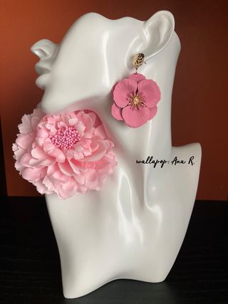 Pendientes de flamenca y flor rosa complementos