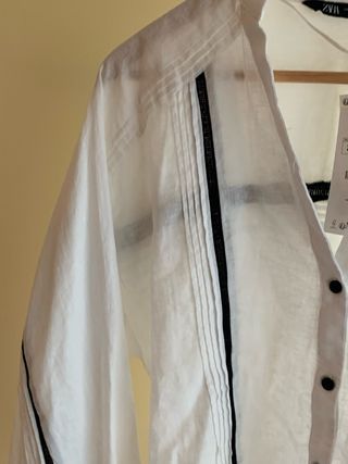 Camisa blanca Zara. Algodón y Lino. Talla S