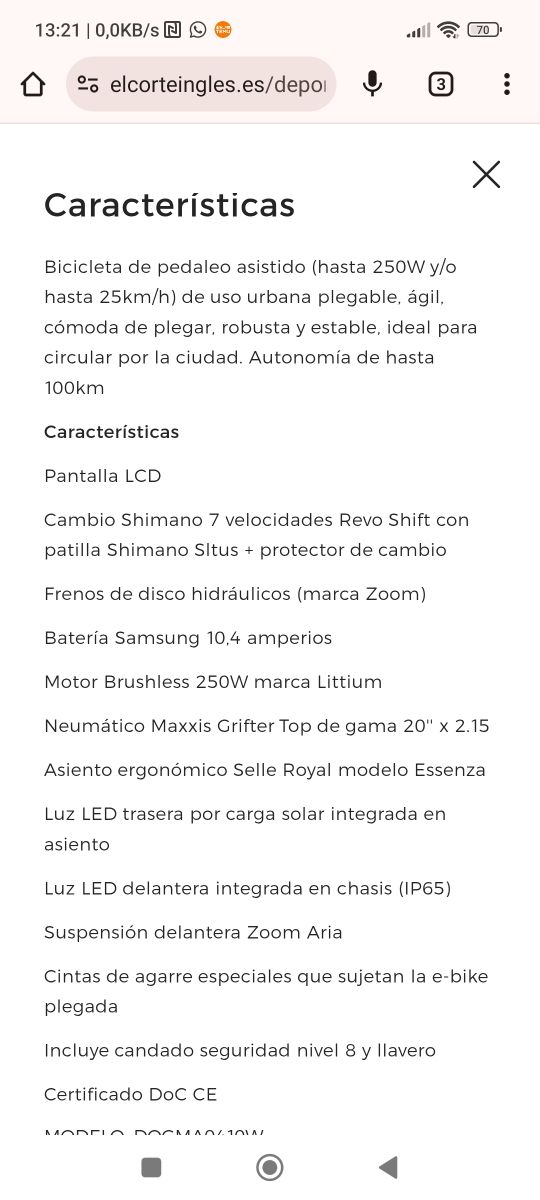 Bicicleta Litium Ibiza Dogma 03 plegable eléctrica