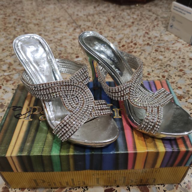 Sandalias Strass Plata