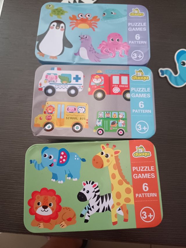 Lote 3 latas puzzles evolutivos. animales y vehícu